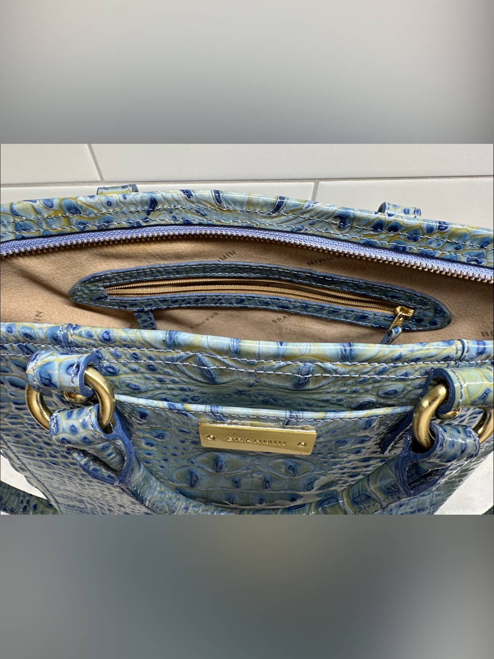 Brahmin Mini Arno Pool Glossy Croc-Embossed Leather Satchel with Gold Hardware - Picture 5 of 8